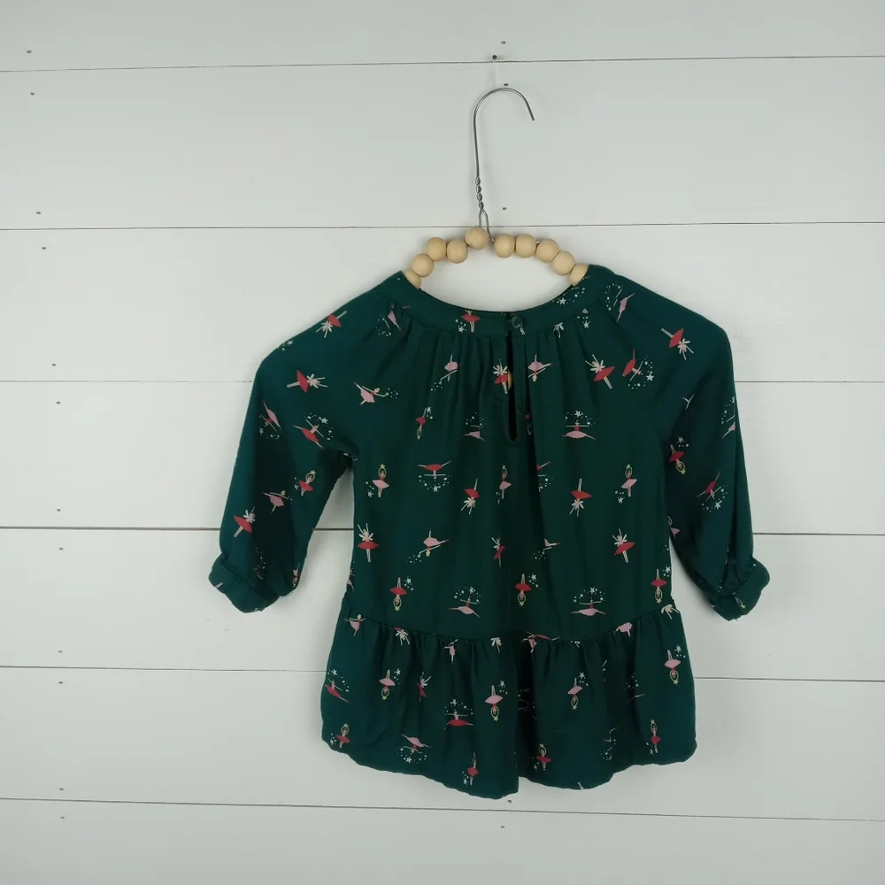 Old Navy girls size 4T hunter green with ballerina design blouse long sleeve